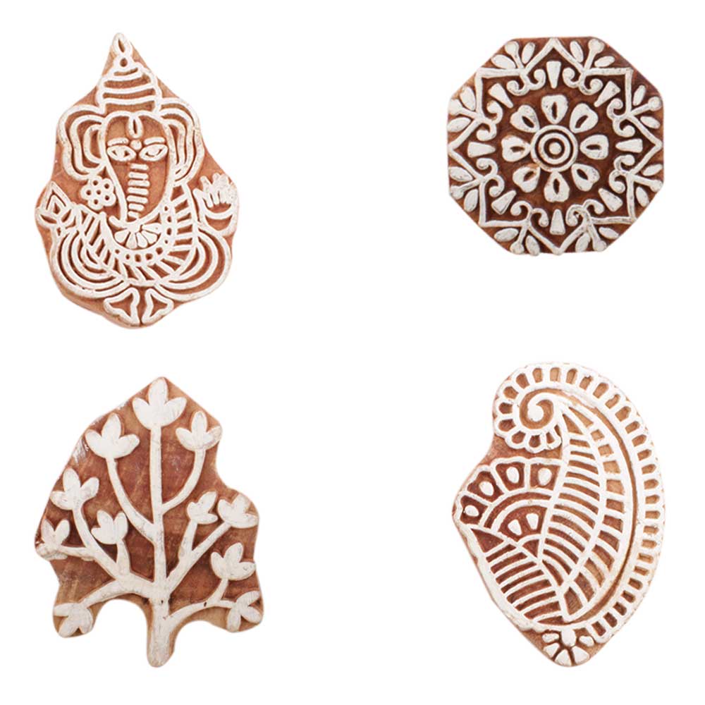 Set of 4 Piece New Mix Wooden Printing Block